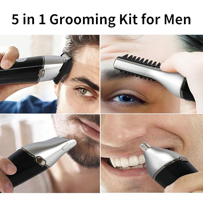 New 5 in 1 Multi-functional Beard Trimmer Men's Grooming Kit Dual Shaver Body Trimmer Precision Nose &amp Ear Trimmer Waterproof Recharqeable Cordless (Black)
