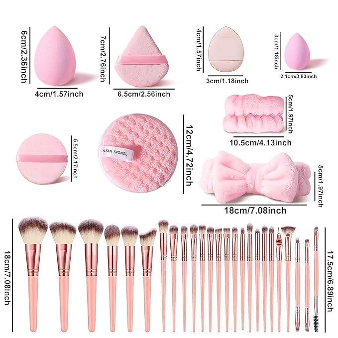 46Pcs Pink Makeup Brushes Set Professional Makeup Kit Multi-functional Makeup Tool Set with Facial Makeup Accessories Foundation Makeup Brush Kit Eye and Face Make up Brushes &amp Tools
