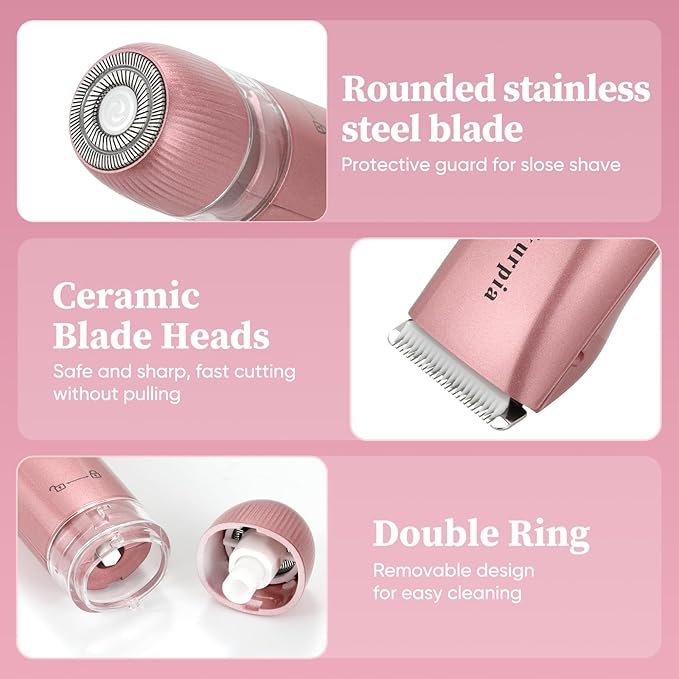 Bikini Trimmer for Women ? 2-in-1 Replaceable Women's Facial Razor Ceramic BladeIntimate Area Hair Remover Facial &amp Body Hair Remover