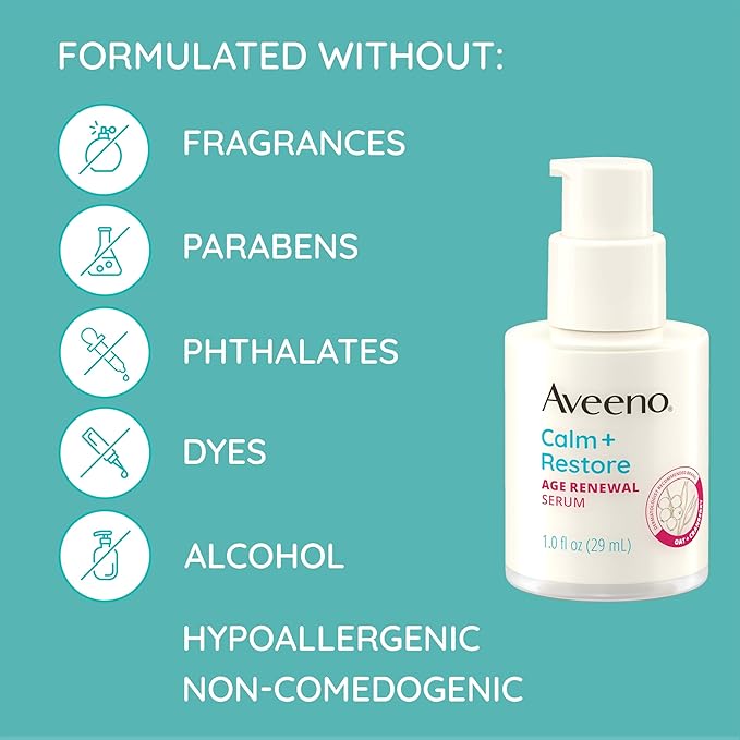 Aveeno Calm + Restore Age Renewal Anti-Wrinkle Face Serum Anti Aging Serum with Nourishing Oat &amp Cranberry Extract Visibly Improves the Look of Fine Lines Fragrance Free 1.0 fl. Oz