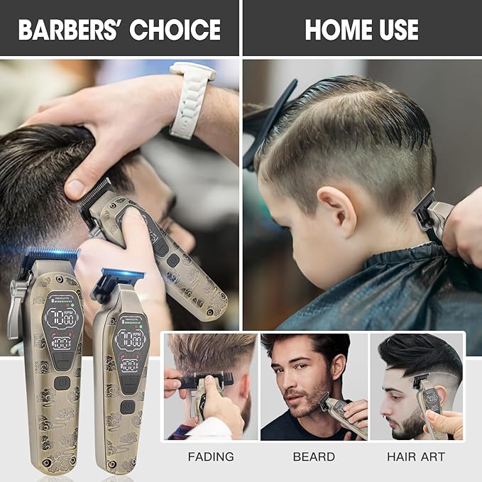 Professional Hair Clipper for Men - Cordless Clippers and Trimmers Set Heavy-Duty Motor Hair Cutting Kits with LED Display 7000RPM High-Power Motor USB Charging Gifts for Men Bronze