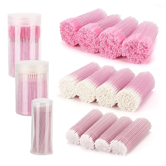 1500 PCS Eyelash Extension Supplies Kit 500 Spoolies Mascara Wands 500 Lip Brushes 500 Micro Swabs Pink Disposable Eyelash Brushes Makeup Applicator Tool with 3 Reusable Containers