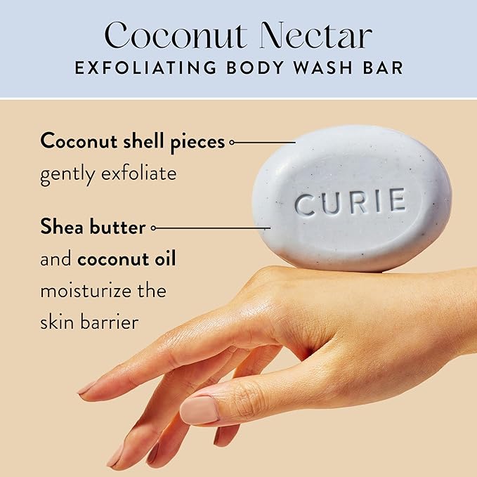 Curie Coconut Nectar Exfoliating Body Wash Bar ? Natural Vegan Sulfate-Free Formula for Gentle Exfoliation &amp Soft Radiant Skin (3PK)