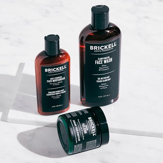 Brickell Men's Daily Advanced Face Care Routine I Gel Facial Cleanser Wash Face Scrub Face Moisturizer Lotion Natural and Organic Unscented Men's Skin Care Gift Set