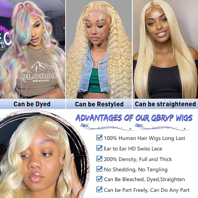 32 Inch 613 13x6 Lace Front Wig Human Hair 200 Density Blonde Wig Human Hair Body Wave Lace Front Wigs Human Hair Pre Plucked for Women Glueless Colored Wig 613 HD Lace Frontal Wigs Body Wave Wig