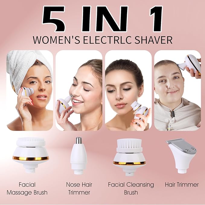 Electric Razors for Women 5 in 1 Painless Rechargeable Dusk Shaver Womens Women's Shavers Everything Lady Leg/Bikini/Face Hair Removal Products Female Wet Dry Shaving Machine