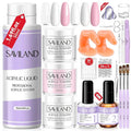 SAVILAND Essentials Acrylic Nail Kit for Beginners: White Pink Clear Acrylic Powder and Liquid Set with Nail Dehydrator Primer Brushes Forms Tips Tools Nails Kit Acrylic Set with Everything Home DIY