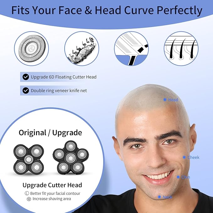 Head Shavers for Men - Upgraded Multifunctional Bald Head Shaver Waterproof Electric Razor for Men Cordless Rechargeable Shaving Grooming Kit (Blue)