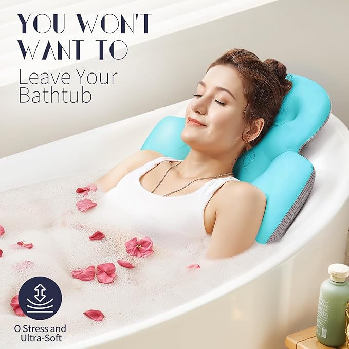Full Body Bath Pillow for Bathtub Thick Bathtub Cushion with Laundry Bag Luxury Tub Pillow for Bath for Headrest Neck and Back Support Ocean Blue 60 x 16