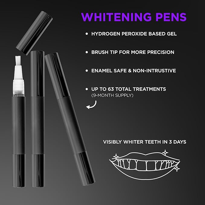 EVO LED Light Teeth Whitening Kit with Blue Light Mouthpiece Enamel Safe Stain Remover Charging Travel Case Includes 3 Whitening Pens 30-Minute Treatments