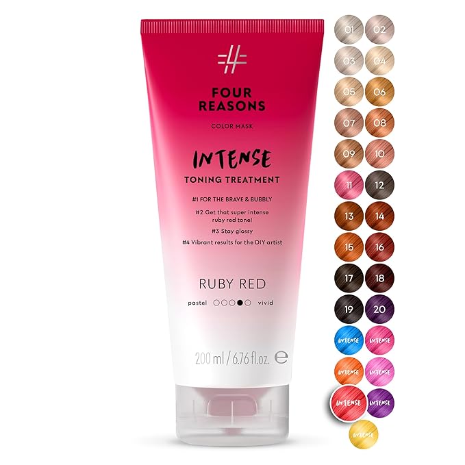 FOUR REASONS Color Mask INTENSE- Ruby Red 6.76 fl oz - Semi Permanent Hair Dye for Lightened and Colored Hair 100% Vegan Conditioner - Intensive Toning Treatment with 27 Colors - Cruelty Free