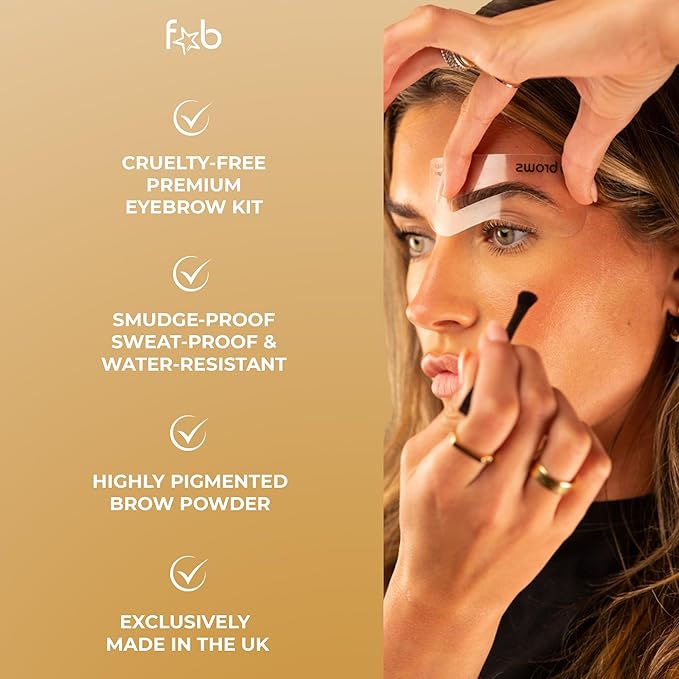 Fab Brows Duo Eyebrow Kit Ultimate Brow Stencil Kit with Compact Powder Mirror and Eyebrow Shaper Waterproof Eyebrow Makeup Kit Contour Palette Eyebrow Cosmetics (Slate/Black)