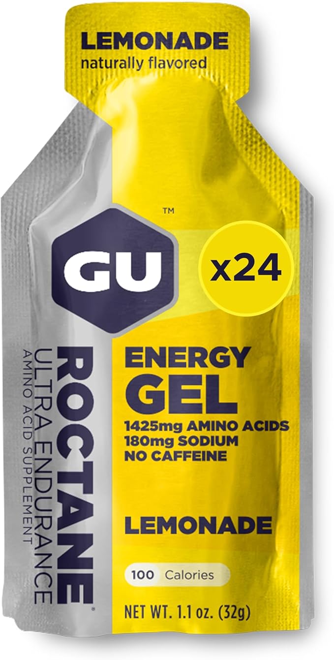 GU Energy Roctane Ultra Endurance Energy Gel Vegan Gluten-Free Kosher and Dairy-Free On-The-Go Sports Nutrition for Running Biking Hiking or Skiing 24-Count Lemonade