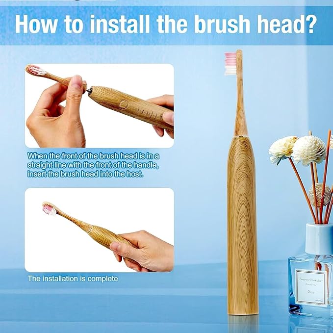 Electric Bamboo Toothbrush Sonic Toothbrush - 4 Replaceable Bamboo Brush Heads Eco-Friendly IPX7 Waterproof Electric Toothbrush One-Button Switch Five-Mode Brushing