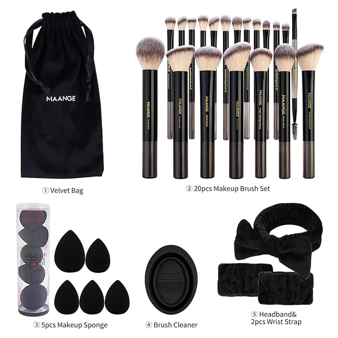 MAANGE Makeup Brushes 30 Pcs Makeup Kit Multi-functional Makeup Tool Set with 20 Pcs Makeup Brush Foundation Brush Make up Brushes Set with BagBlack