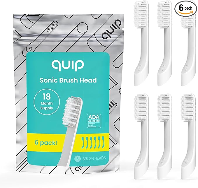 quip Sonic Toothbrush Replacement Heads for Adults - 6 Pack - Verified quip Standard Brush Head Refills for Electric Toothbrushes - Soft Bristles Compact &amp Flexible - Last 3 Months Each
