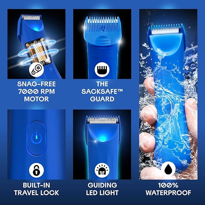 BALLS Trimmer V3 The Archibald - Body &amp Pubic Hair Shaver for Men - No Cuts Sacksafe Guard Rechargeable 100% Waterproof Cordless - Wet/Dry with Replaceable Ceramic Blades Archibald Trimmer