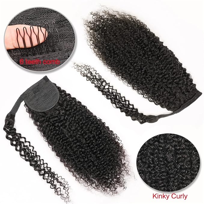 Hair Accessories 12-26 Inch Curly Ponytail Real Hair Extensions Ponytail Curly Wrap Black Wig Hair Slices for Black Women Wig Hair Bun Hair Pieces For Women(24inches 100g)