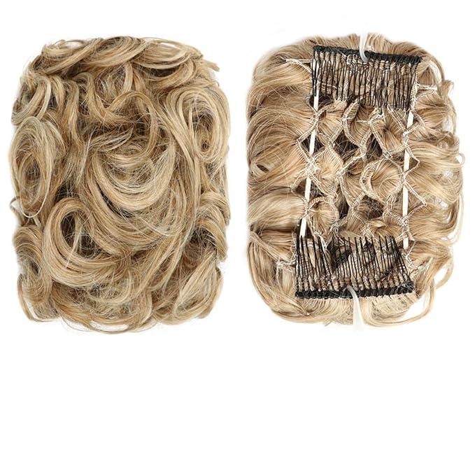 EARSHOT Hair Buns Hair Piece Synthetic Messy Bun Wig Hair Pieces Wavy Curly Bun Ponytail Hair Extensions Bun Hair Comb Women Bun Wig Hair Accessories For Girls (Color : 27H613)