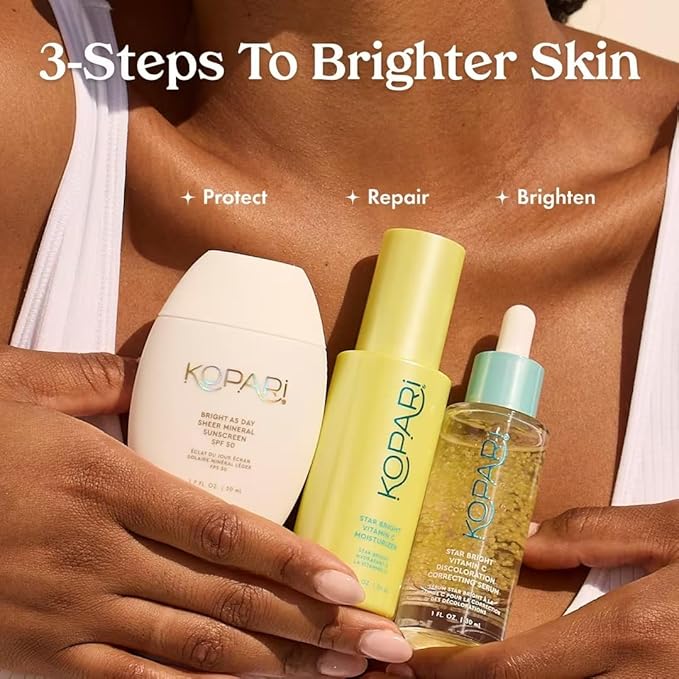 Kopari Bright as Day Sheer Mineral Sunscreen SPF 50 100% Mineral Facial Sunscreen with Vitamin C &amp Niacinamide Sheer Finish All Skin Tones 1.7 oz