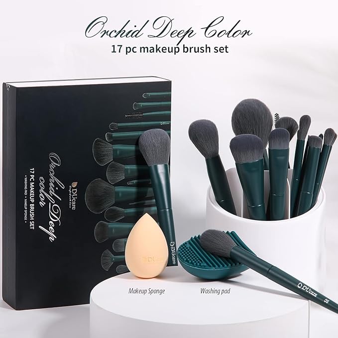 DUcare 17Pcs Professional Makeup Brush Set Complete Kit with Brush Cleaning Mat and Makeup Sponge Ideal for Foundation Eyeshadow Liquid Cream Gift Box Set