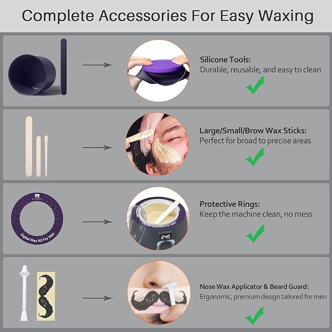 BLITZWAX Back and Nose Waxing Kit for Men Hard Wax Warmer for Brazilian Body and Face At Home Hair Removal Kit Beginner Friendly Quick Heating 93 Accessories Charcoal Grey
