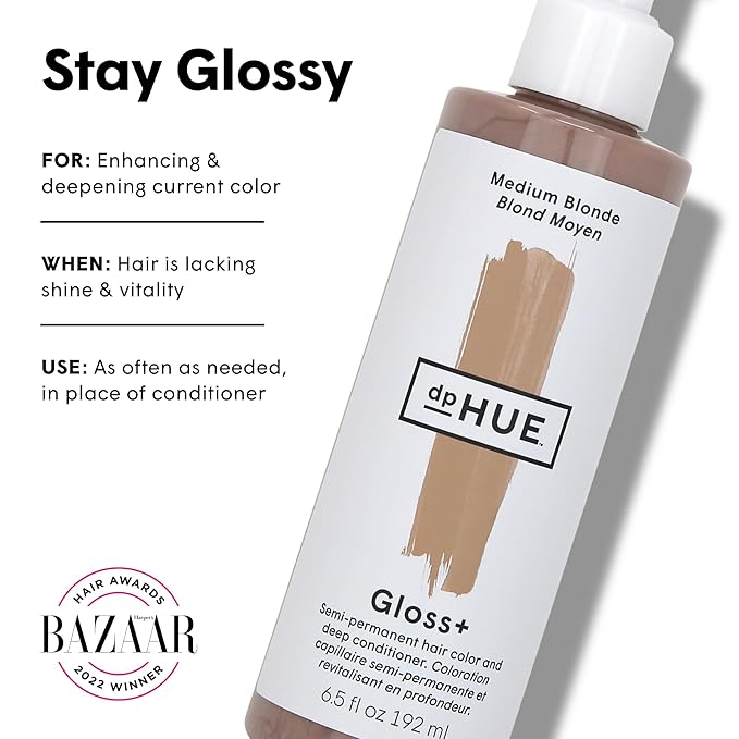 dpHUE Gloss+ Medium Blonde - 6.5 oz (8-12 Applications) - Semi-Permanent Hair Color &amp Conditioner - Lasts Up to Eight Washes - Paraben SLS &amp SLES Sulfate Free - Vegan Leaping Bunny Certifie