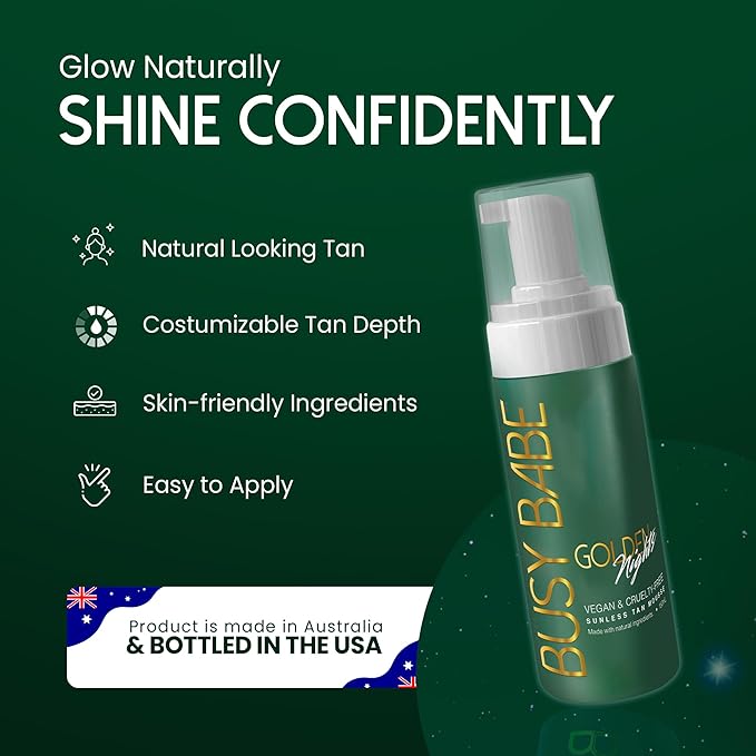 Self Tanner - Golden Nights Express Rapid Dark Tanning Mousse - Deeper Sun-Kissed Glow with Mitt - Vegan Cruelty-Free Instant Tan Self Tanning Mousse Pump - 7.2 oz No Orange Hues