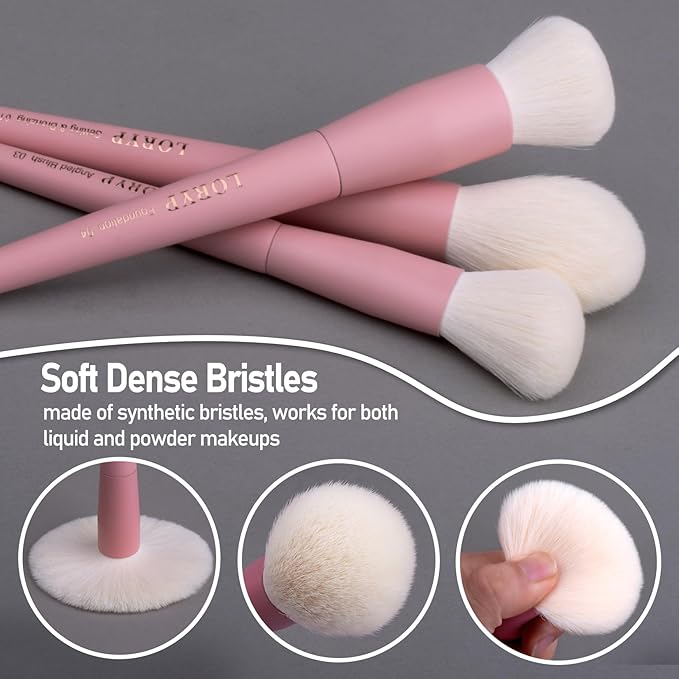 LORYP Makeup Brushes Set Labeled 18 Piece Face and Eye Brush Set Ultra soft hair Foundation Concealer Blush Contour Blending Eyeshadow Pink Brush kit