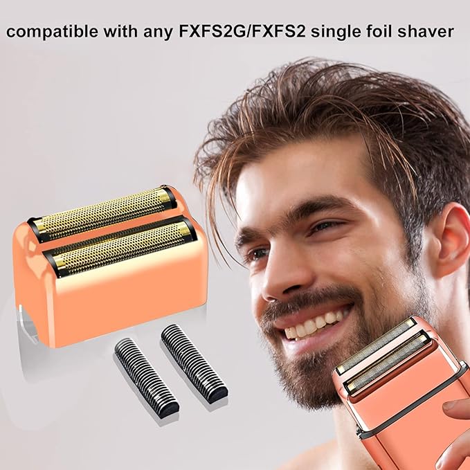 Professional Replacement Foil and Cutters for BaBylissPRO Barberology Double Foil Shaver Compatible with BaBylissPRO Barberology FXFS2 Shaver (Rose Gold)