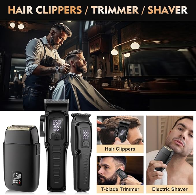 Professional Hair Clipper for Men 3 in 1 Hair Clipper Beard Trimmer and Electric Foil Shaver Set with LED Display Cordless Grooming Kit for Home Travel Barber Ideal Gift for Him
