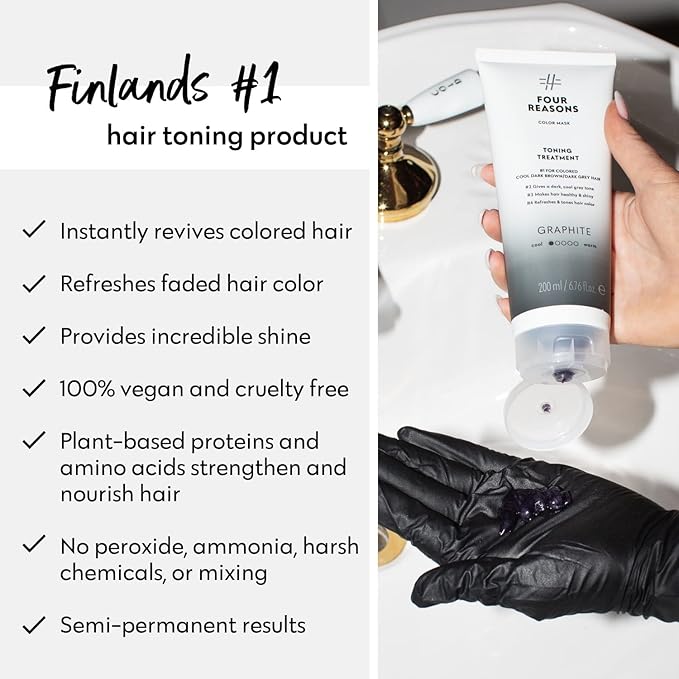 FOUR REASONS Color Mask - Graphite - (27 Colors) Toning Treatment Color Depositing Conditioner Tone &amp Enhance Color-Treated Hair - Semi Permanent Hair Dye Vegan and Cruelty-Free 6.76 fl oz