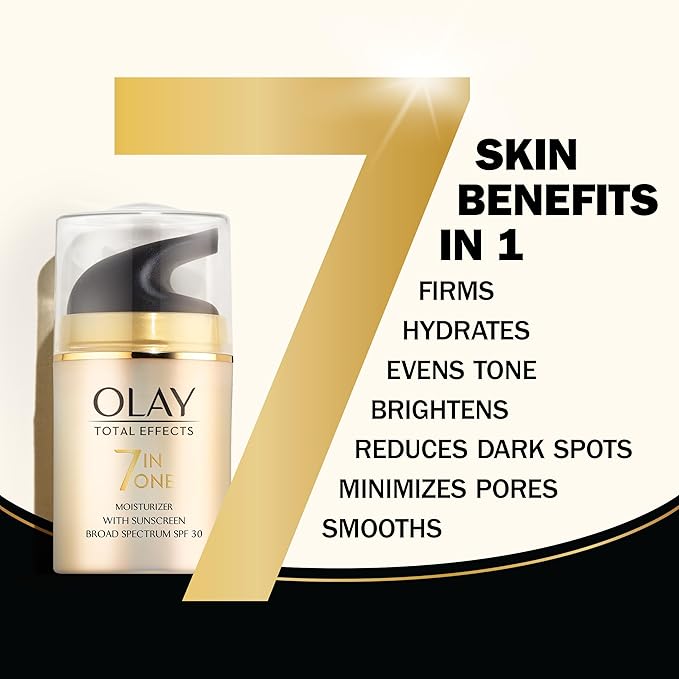 Olay Facial Moisturizing Lotion SPF 30 Total Effects for Dry Skin 7 Benefits including Minimize Pores Anti-Aging 1.7 oz