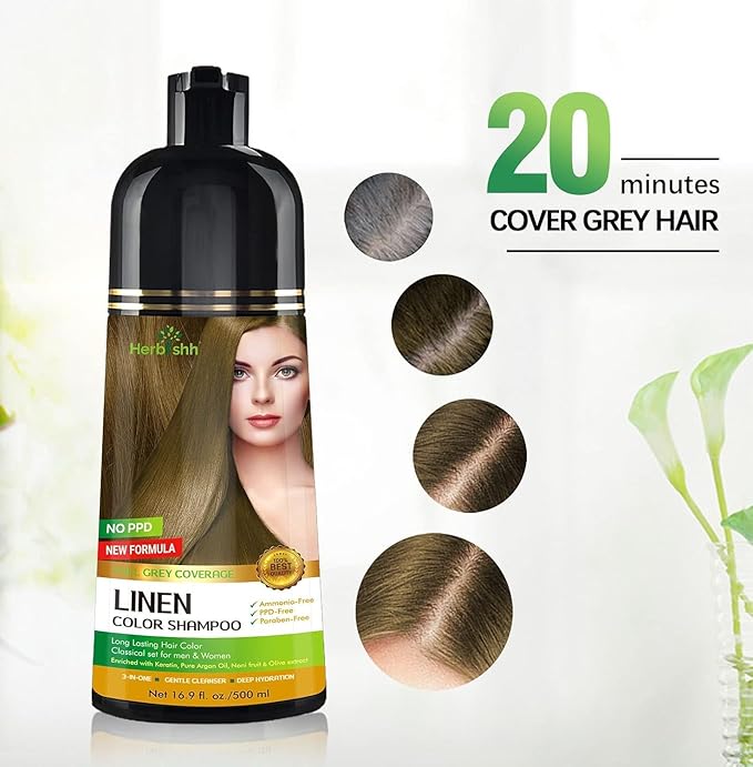 Herbishh Lenin Hair Color Shampoo - 3-In-1 Magic Dye for Gray Hair 500 Ml + Argan Oil for Dull Dry Damaged Hair 30ML