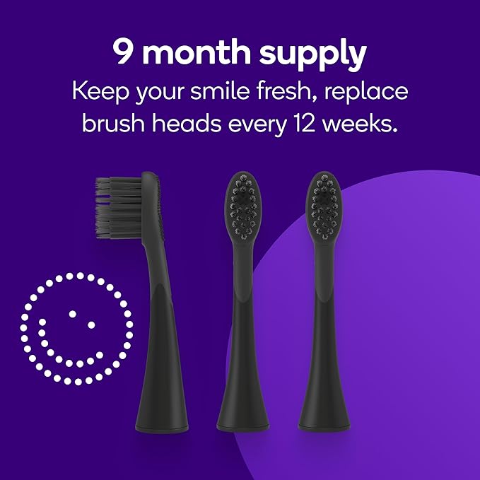 BURST Genuine Replacement Heads for Original Sonic Electric Toothbrush (Black/3 Pack) | Ultra Soft Bristles for a Deep Clean | Stain &amp Plaque Removal
