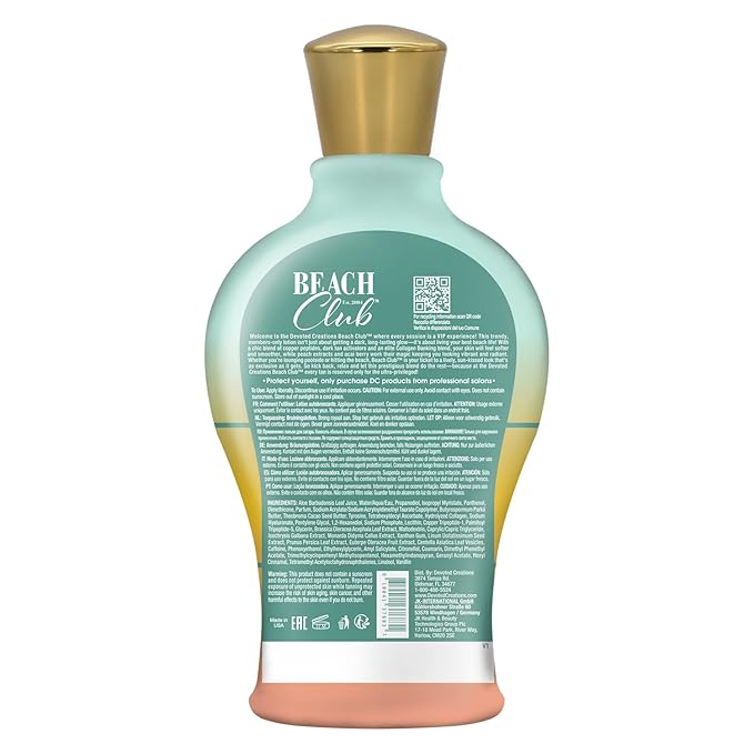 Devoted Creations Beach Club - Exclusive Skin Softening Copper Peptides + Elite Collagen Banking Complex with Peach Nectar &amp Acai Berry Extracts Indoor/Outdoor Dark Tanning Lotion