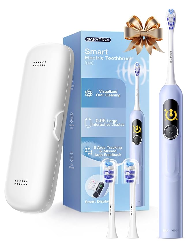 Electric Toothbrush with AI Smart Screen for Adults Kids Teens | 150-Day Battery Real-Time Brushing Map | Whitening Mode 3-Min Timer Travel Case | Family Sonic Toothbrush (G5S Blue)