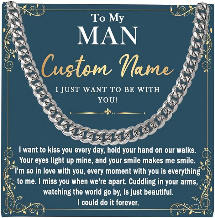 To My Man Necklace Custom Cuban Chain Necklace Gift For Husband Valentine Gift For Men Anniversary Birthday Gift For Him Husband Necklace From Wife Boyfriend Jewelry From Girlfriend