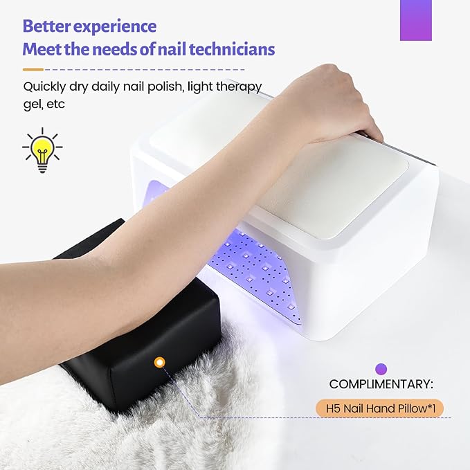 JODSONE Professional Nail Lamp with Hand Pillow for Salon 4 Timers Removable Base Smart Touch Screen Large Space U V Lamp for Gel Polish