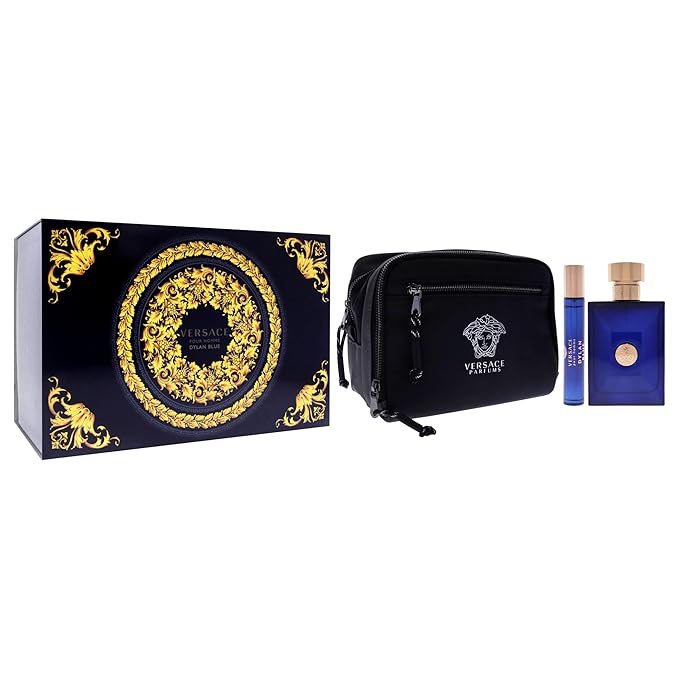 Dylan Blue by Versace for Men - 3 Pc Gift Set 3.4oz EDT Spray 10ml EDT Spray Blue Pouch