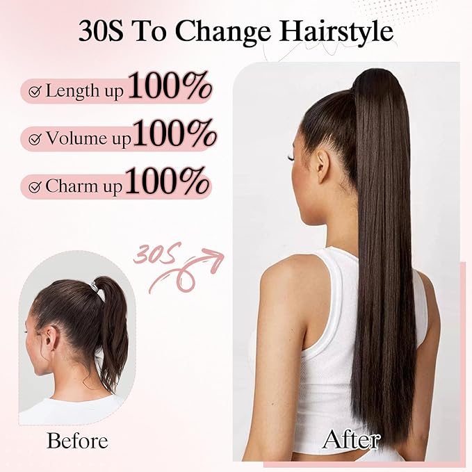 Claw Clip Ponytail Extension Human Hair Long Straight Clip in Ponytail Hair Extensions Real Hair Ponytail Extension22inch #4 Chocalate Brown120g