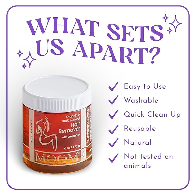 MOOM - Glaze Waxing Kit with Lavender 6 oz Jar Sugar Wax Kit with 18 Reusable Fabric Strips Alternative to Wax Strips &amp Laser Hair Removal for Women/Men For Whole Body Bikini &amp Face