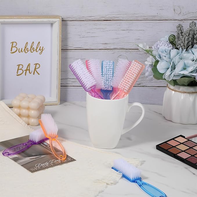 100 Pcs Handle Grip Nail Brush Bulk Nail Brushes for Cleaning Fingernails Soft Bristles Cleaning Brushes Soft Stiff Bristles Pedicure Manicure Tools for Toe 5 Colors