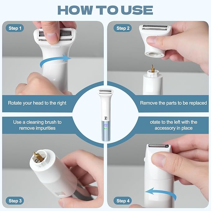 6-in-1 Hair Removal Device Female Hair Removal Device Painless Body Hair Trimmer Suitable for All-Round Hair Removal on The face armpits arms Legs etc. with Display Screen Rechargeable