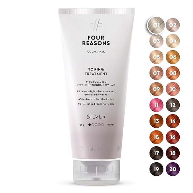 FOUR REASONS Color Mask - Silver - (27 Colors) Toning Treatment Color Depositing Conditioner Tone &amp Enhance Color-Treated Hair - Semi Permanent Hair Dye Vegan and Cruelty-Free 6.76 fl oz