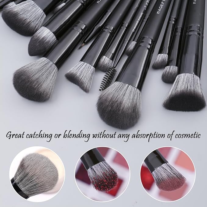 MAGEFY Makeup Brush Set 22 Pcs Premium Synthetic Makeup Brushes Foundation Eyeshadow Brush Powder Blush Concealers Brush Set Travel Makeup Brushes with Case(Black)