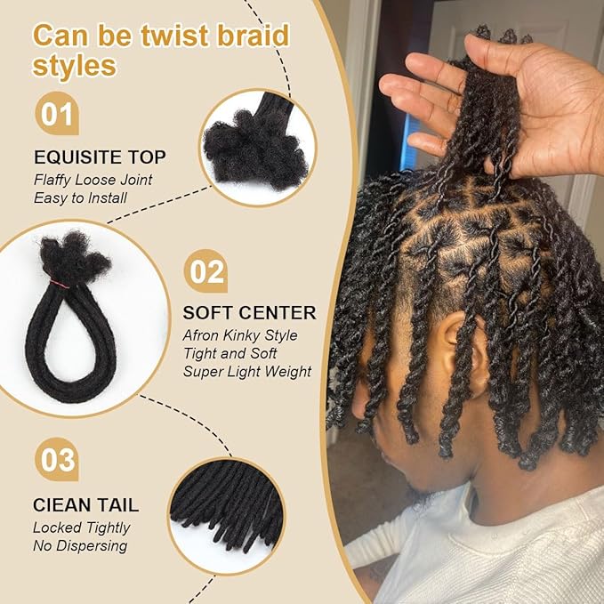12 inch 40 Strands Loc Extensions Human Hair Real 0.6cm Width Human Hair Dreads Extensions for Man/Women Full Handmade Dreadlocks Can be Dyed(350)