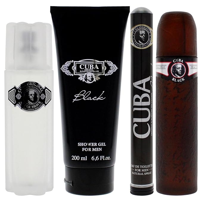 Cuba Cuba Black Men 4 Pc Gift Set 3.3oz EDT Spray 1.7oz EDT Spray 3.3oz After Shave 6.7oz Shower Gel (I0101683)