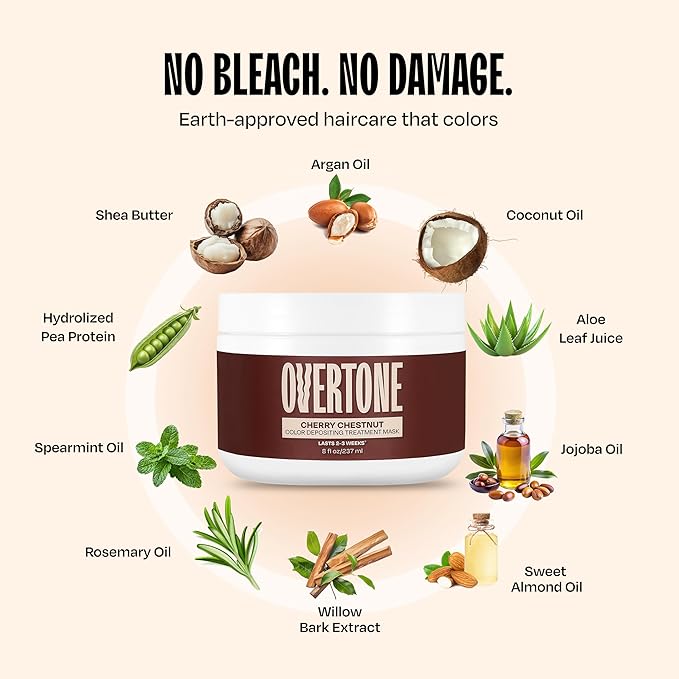 Overtone Semi Permanent Hair Color Conditioner Cherry Chestnut 8 oz Nourishing Damage-Free Color Depositing Mask for All Hair Types with Shea Butter &amp Coconut Oil Vegan &amp Cruelty-Free