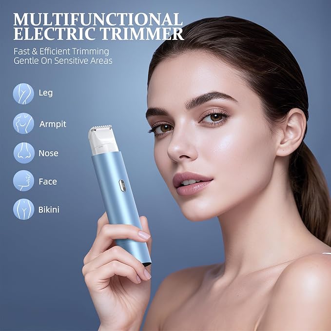 Bikini Trimmer for Women Dual Head Face Shaver Body Hair Trimmmer IPX7 Waterproof Womens Electric Razor for Legs Sky Blue